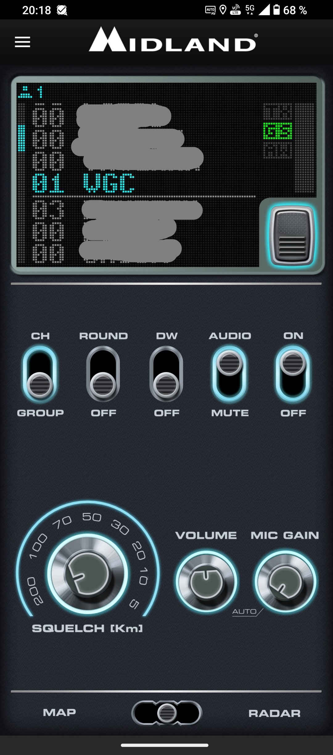 Widok główny aplikacji CB Talk