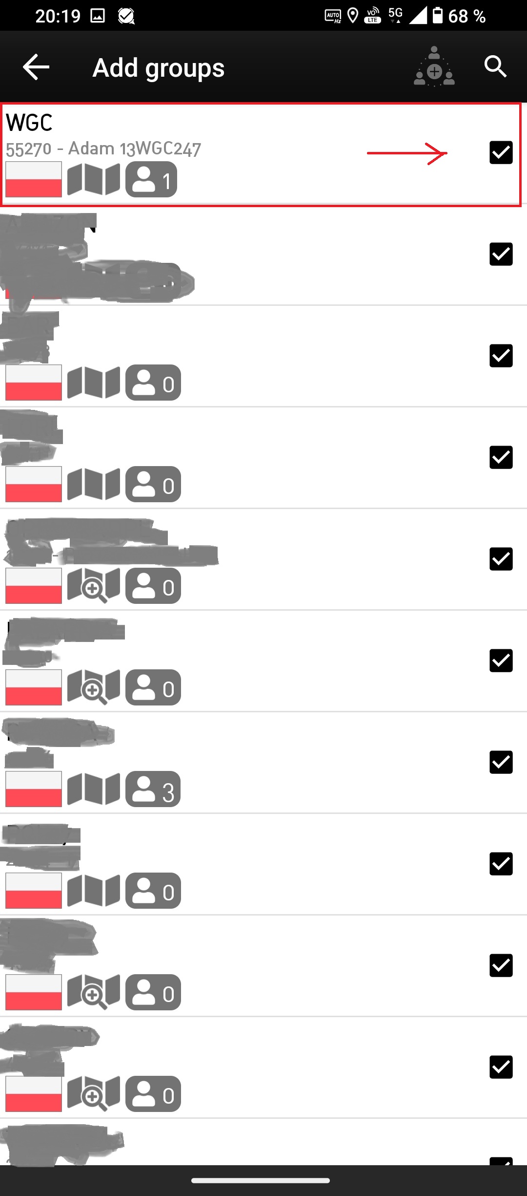 Zaznaczenie kanału WGC