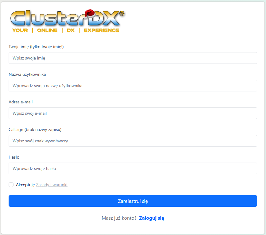 Rejestracja w ClusterDX